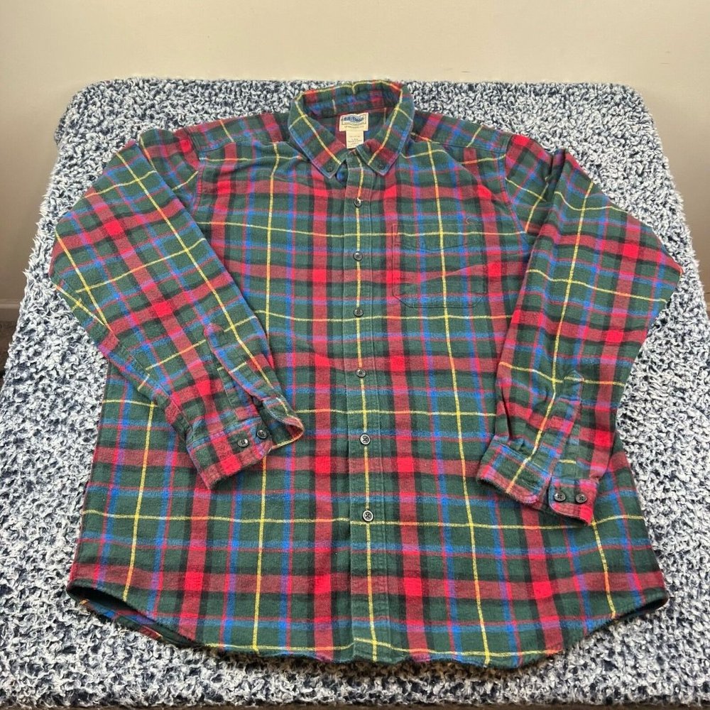 LL Bean Button Down Flannel Shirt Mens Large Plaid Traditional Fit Cotton Casual